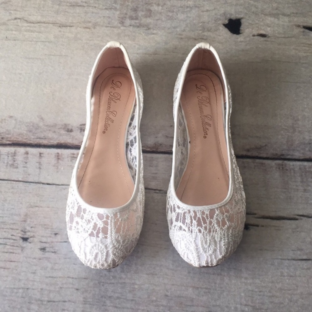 David’s Bridal White Lace Flats